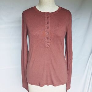 Splendid Rowan Fitted Henley Top Button Placket  Cotton Modal Blend Penny L NWT